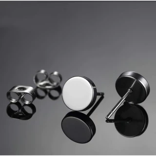 2pcs/316Lสแตนเลส-ต่างหู ตุ้มหู จิว ต่างหูผู้ชาย Black Gothic Barbell Earring Fashion Round Plain Men Stud Earring Jewe