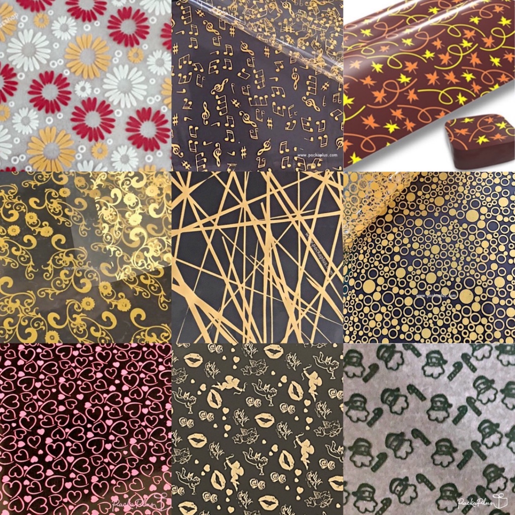 แผ่นลอกลายช็อคโกแลต Chocolate Transfer Sheet หลายลาย DIY Xmas ใช้ทำลายบนช็อคโกแลต ทำง่ายสวยงาม