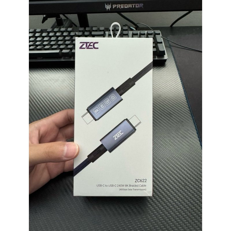 ZTEC ZC622 สายชาร์จไนลอนถัก 240W USB-C to USB-C Thunder 4/3,USB 4 รองรับการเชื่อมต่อภาพ 8K-24M