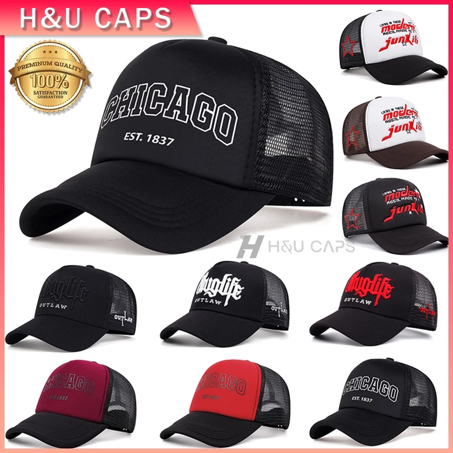 หมวกเบสบอล การออกแบบตาข่ายระบายอากาศ CHICAGO ปักลายตัวอักษร สําหรับผู้หญิง และผู้ชาย สามารถปรับได้ เหมาะสำหรับฤดูร้อน
