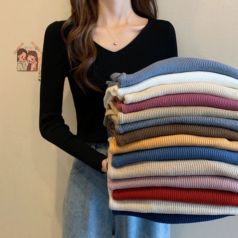 SHOP MKL เสื้อไหมพรม สีพื้น ไหมพรม โทนสีอุ่นๆ ใส่สไตล์เกาหลีไปอีก ผ้าไม่หนามากใส่สบาย #9967