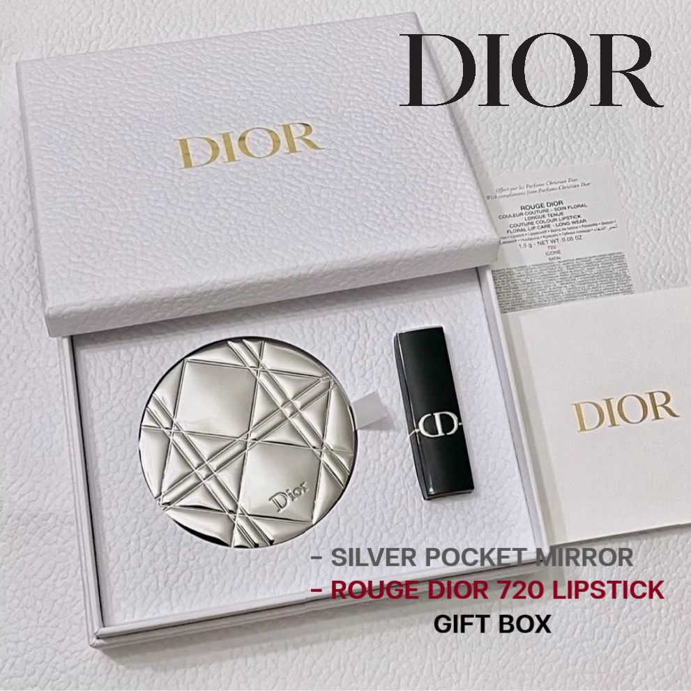 DIOR SILVER POCKET MIRROR & ROUGE DIOR 720 LIPSTICK GIFT BOX