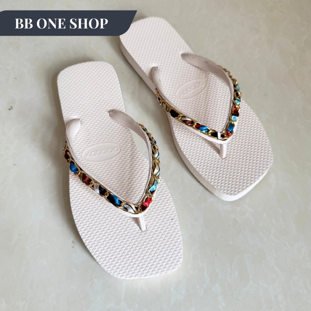 New!!! Gooddy คีบหัวตัดสายโซ่ซาติน - รองเท้าแตะหัวตัด รองเท้าแตะผู้หญิง (B04) - สินค้าพร้อมส่ง ครบทุกสี