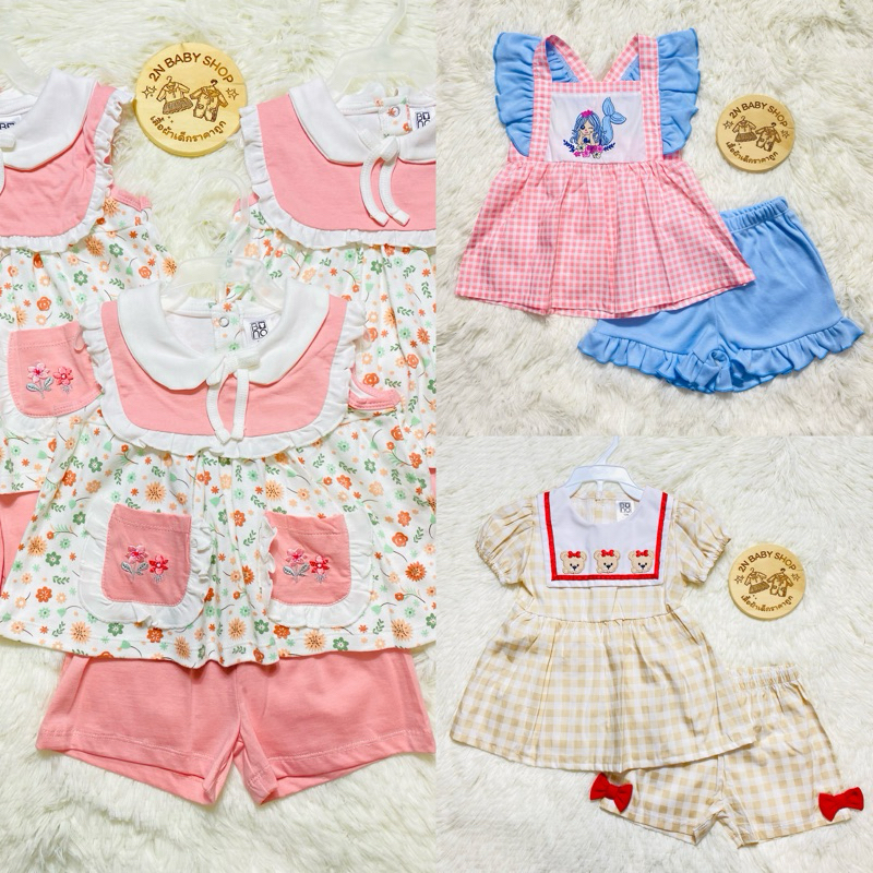 [5/1] ชุดเซ็ตแขนสั้นขาสั้น เสื้อผ้าเด็กผู้หญิง แบรนด์ Bno (size 12เดือน - 5ขวบ)