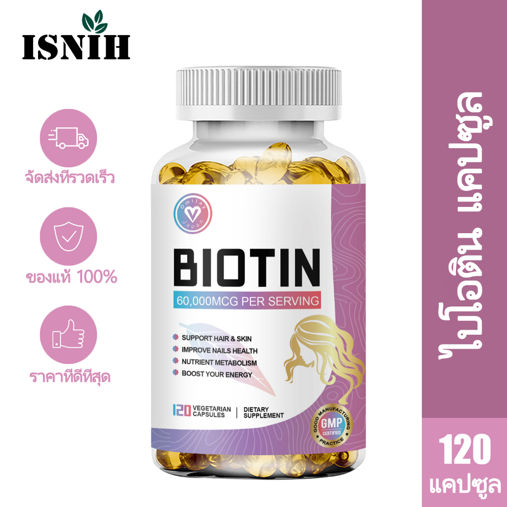 ISNIH Biotin Capsule ไบโอตินบำรุงผม อาหารเสริมไบโอตินพร้อมกรดไฮยาลูโรนิกเพื่อสุขภาพผมและเล็บ