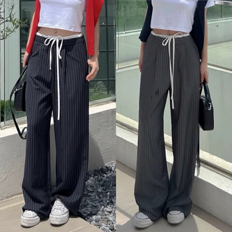gurls.girl | (พร้อมส่ง) stripes pant กางเกงขายาวลายทางผูกเอวได้ ทรงสวย