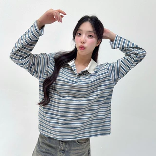 JARINYA เสื้อเชิ้ตคอปกแขนยาวลายทาง Unisex ทรง Oversize เนื้อผ้าคุณภาพเกรดดี ใส่สบาย ปักอะไหล่ โลโก้