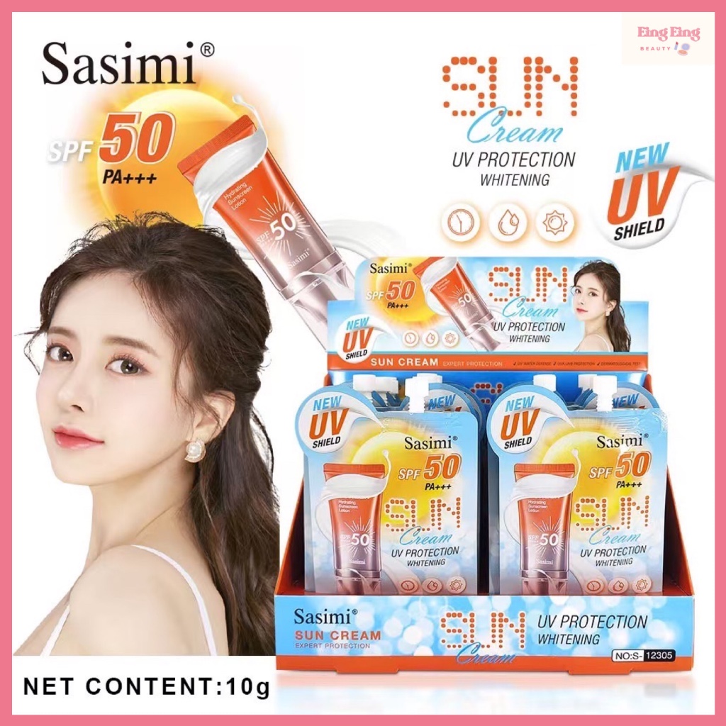 (12305) Sasimi Sun Cream UV Protection Whitening SPF50 PA+++ ครีมกันเเดด กันเเดดซอง ปรับผิวใส กันน้ำ ขนาด 10 กรัม