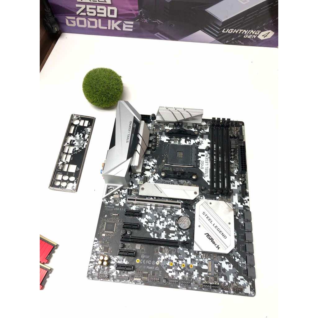 MAINBOARD ASROCK B450 STEEL LEGEND (DDR4) ไม่มีกล่อง มีฝาหลัง  พร้อมใช้งาน ประกันร้าน