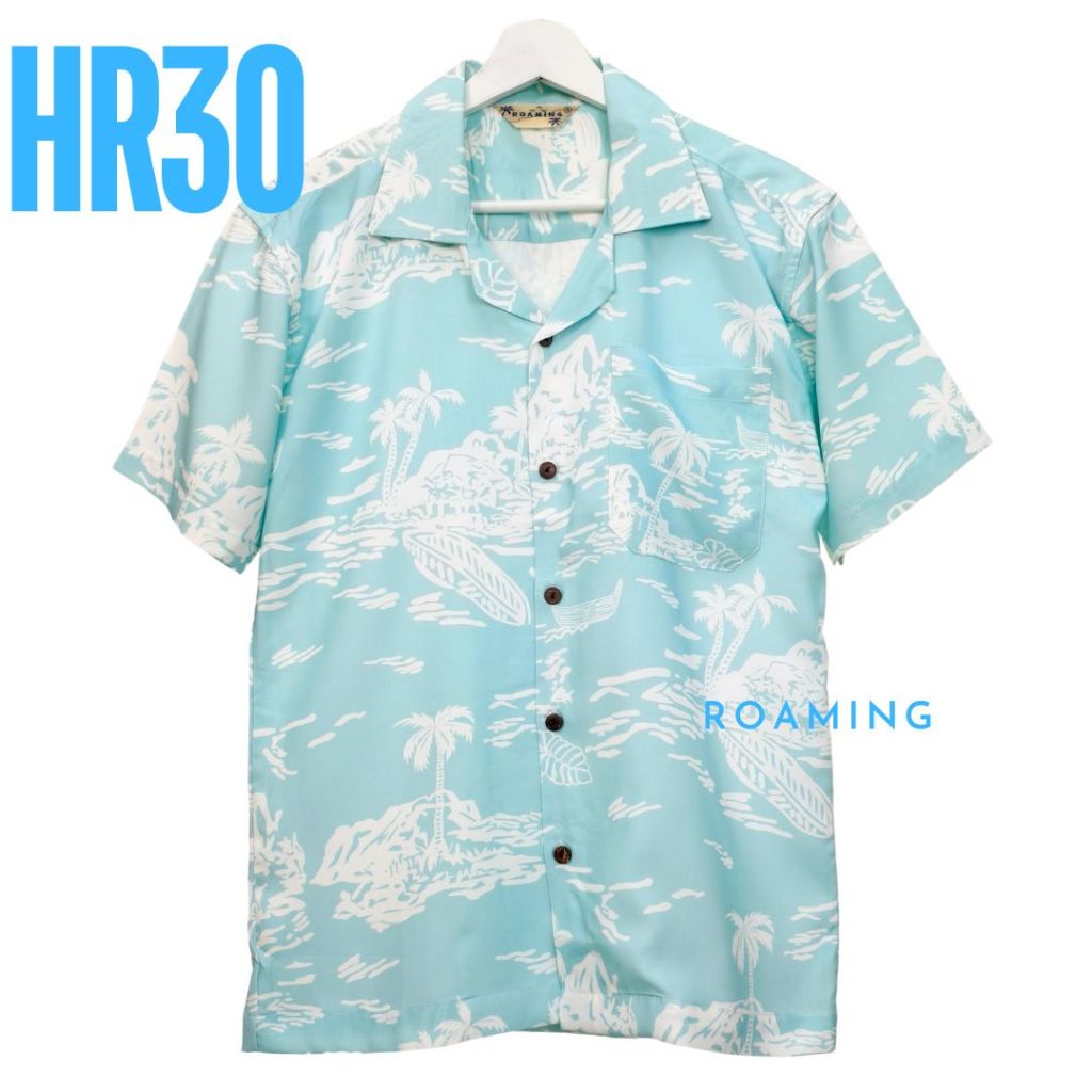 ROAMING HR30 เสื้อฮาวาย ผ้าเรยอนญี่ปุ่น เสื้อครอบครัว Rayon Hawaiian Shirts (Aloha ฟ้ามิ้น)