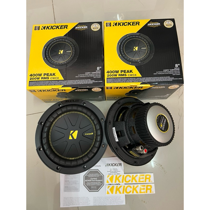 ดอกละ 4195บาท ลำโพงเบสยี่ห้อ KICKER รุ่น CWC8 COMPC 8นิ้ว 200วัตต์ RMS วอยคู่ วอย4โอห์ม ลำโพงบลูทูธ 