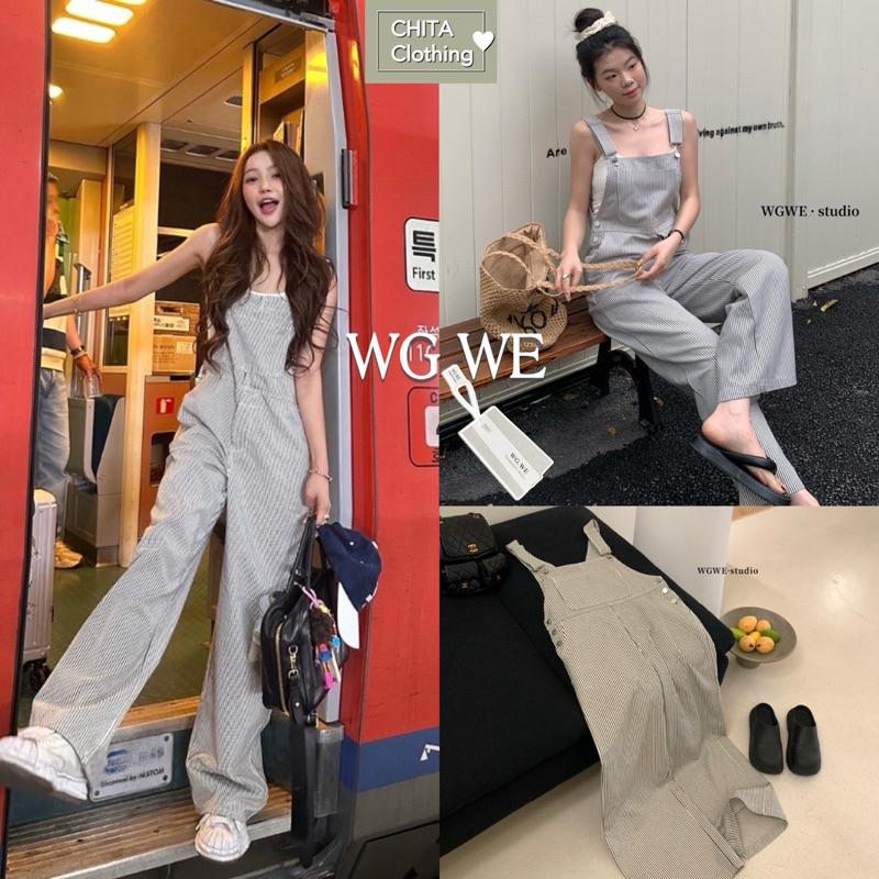 📍พร้อมส่ง📍3755💌เอี้ยมกางเกงขายาวลายริ้ว เนื้อผ้าดี งานสวย TAG:WG.WE 🇰🇷