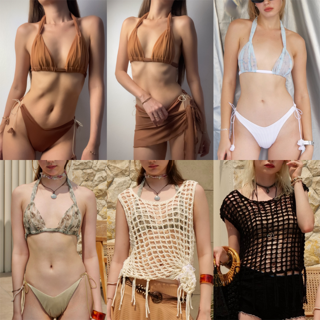 Try_yorata l Drape bikini top , Mini wrap valley, Crochet top บิกินี่สายฝอ ชุดว่ายน้ำเข้าเซ็ต เซ็กซี่ เสื้อคลุมไหมพรม