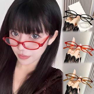 🌸พร้อ​มส่ง🌸แว่นตาเลนส์ใสทรงวงรีY2Kขนาดเล็กกรอบแคบสีแดงสีเขียวสไตล์ญี่ปุ่นสําหรับผู้หญิง