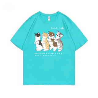 NEW เสื้อยืดคอกลมแขนสั้น วินเทจ ลายแมวน่ารัก ผ้านิ่มใส่สบาย ES400