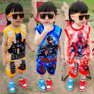 ชุดเซ็ทรุ่นมัดย้อม เสื้อกล้าม+กางเกงขาสั้น ชุดเด็ก ลายซุปเปอ…