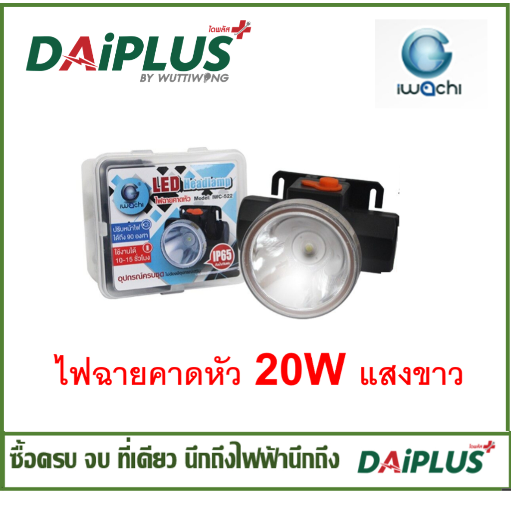 ไฟฉายคาดหัว ไฟส่องกบ กันน้ำ/กันฝน สว่าง 20วัตต์ IWACHI