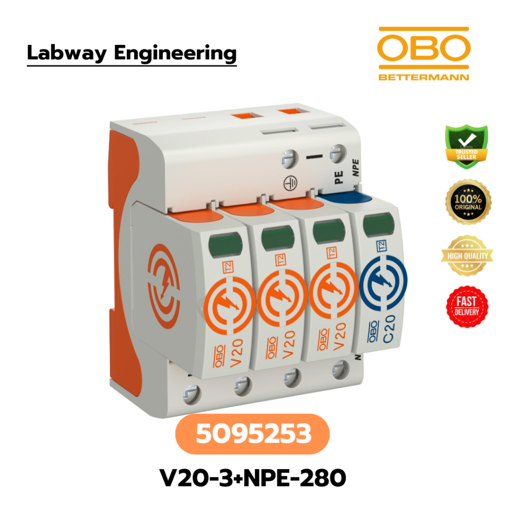 OBO 5095253 V20-3+NPE-280 , SPD Type2 , 3+NPE , (8/20) In 20 kA, Imax 40 kA