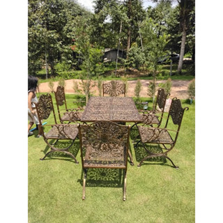 ชุดสนามอัลลอยด์ 6 ที่นั่ง  สีสนิมเข้มวินเทจ เรียบหรูมีระดับ