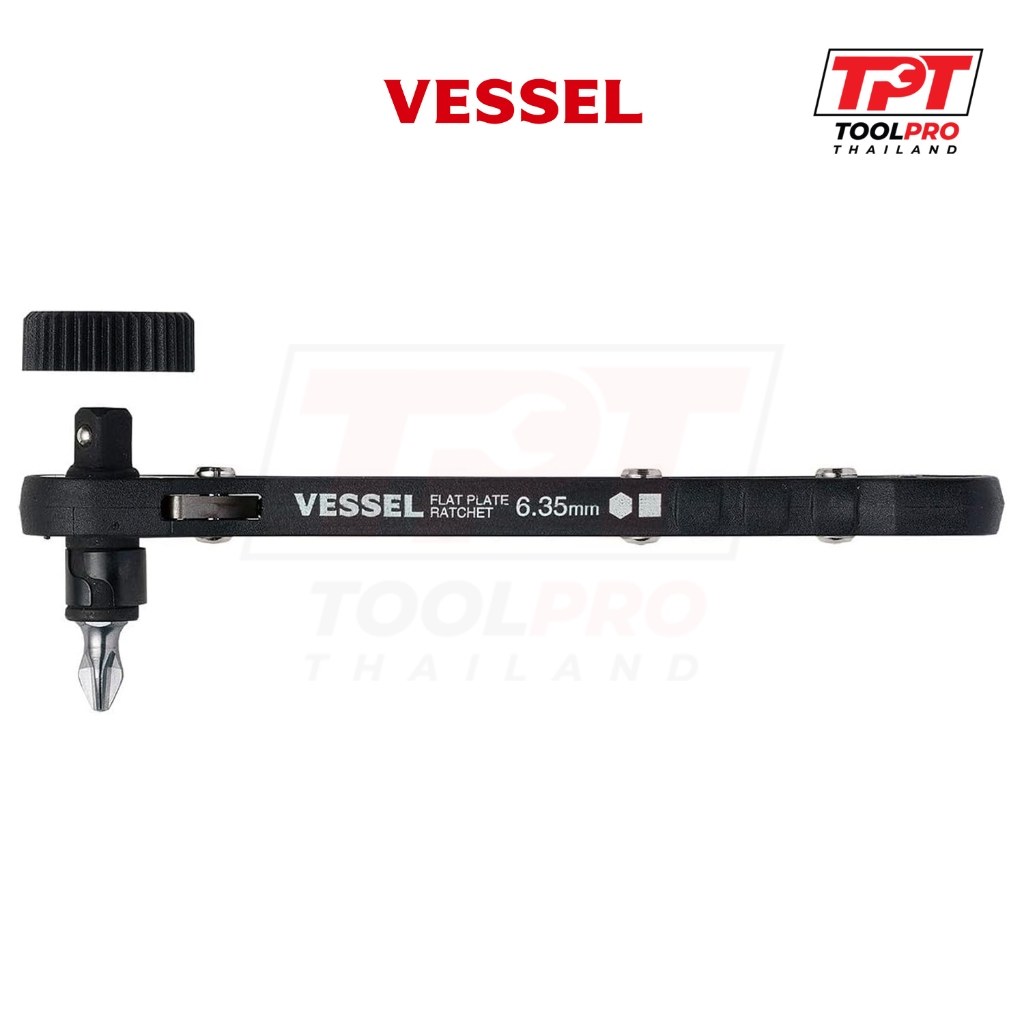 Vessel ด้ามฟรีกรอกแกรก Flat Plate Ratchet with PH2 Bit,1/4" Bit/Socket (TD-71)