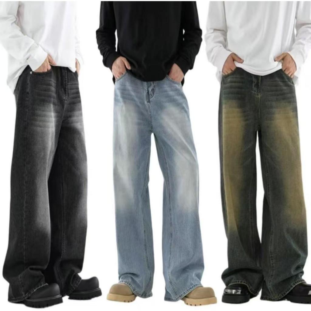 Baggy Jeans 10 สี กางเกงยีนส์ผู้ชายขากว้าง ไซลินไดรต์ พอดี คอปกปานกลางพอดีเก็บอย่างดี
