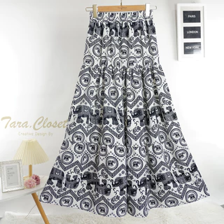 COM518 TARA SKIRT กระโปรง ลายธารา เอวสูง แต่งระบายเป็นชั้นๆ ทรงบอลลูน สม็อครอบเอว ผ้าไหมอิตาลี ผ้าดี ใส่สบาย ไม่ร้อน