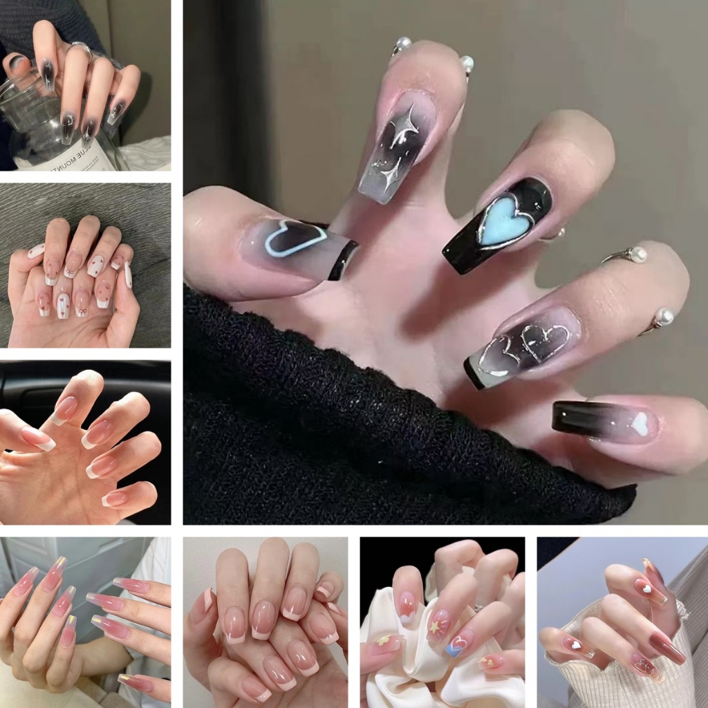 เล็บเจลยาว 【782】ลายน่ารัก หลายสไตล์ เล็บปลอมยาว สำหรับตกแต่งเล็บ จํานวน 24 ชิ้น