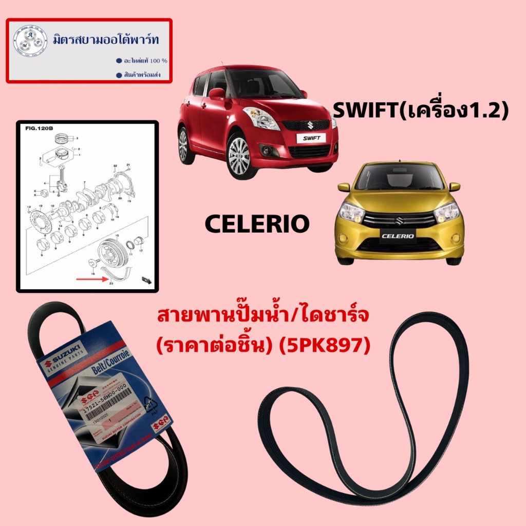 สายพานปั๊มน้ำ/ไดชาร์จ SUZUKI SWIFT(เครื่อง1.2)/CELERIO (17521-58M00-000)