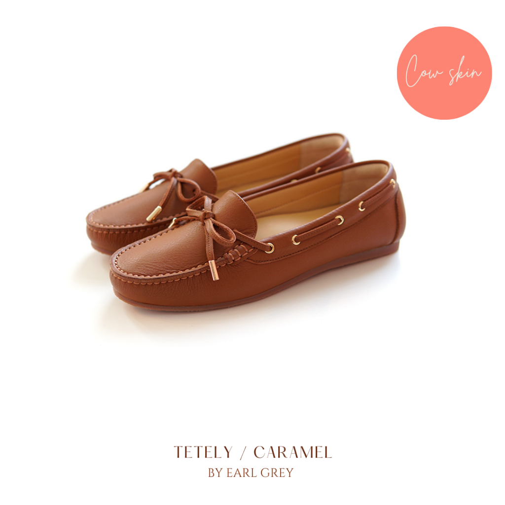 EARL GREY รองเท้าหนังแท้ หนังนิ่ม พื้นนุ่ม มีซัพพอร์ต รุ่น Tetley series in Caramel