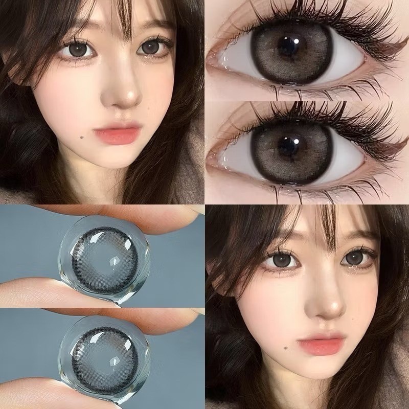 คอนแทคเลนส์ เลนส์ไฮโดเจล นิ่มสบายตา ค่าอมน้ำสูง Lucky Victory ลายฮิตขายดี รายเดือน สี Sesame Black  