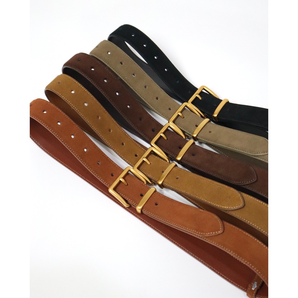 🔥หนังกลับ SUEDE Belt🔥❤️LULU❤️ RL-537 เข็มขัดหนังวัว  หัวเข็มขัดสีทอง หุ้มหนังทั้งเส้น