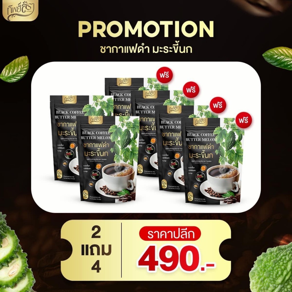 (สาขา กทม.) ชากาแฟดำ ชามะระขี้นก ทิพย์สรา ชาสมุนไพร เพื่อสุขภาพ เบาหวาน ไขมันความดัน (1 ห่อ 30 ซอง)
