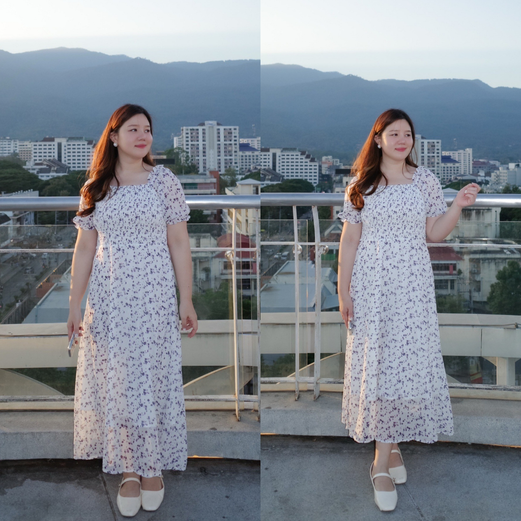 (❤️อกถึง 50") Lavender Smock เดรสสาวอวบ ชุดสาวอวบ