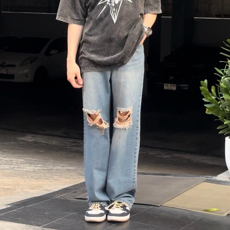 (6690)กางเกงยีนส์ เอวสูง ทรงกระบอกใหญ่ สีดำ-สีสนิมเฝดๆ  ผ้าไม่ยืด Pants (แนะนำลดไซต์ เพราะกางเกงเอวสูงค่ะ) - รูปที่ 4