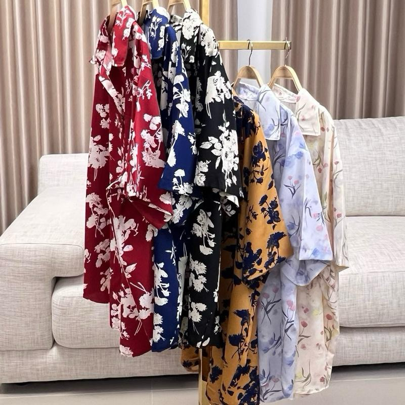 เสื้อเชิ้ตใส่ทำงาน ผ้าไหมอิตาลี พิมพ์ลาย สาวอวบ อก 58 ยาว31 นิ้ว