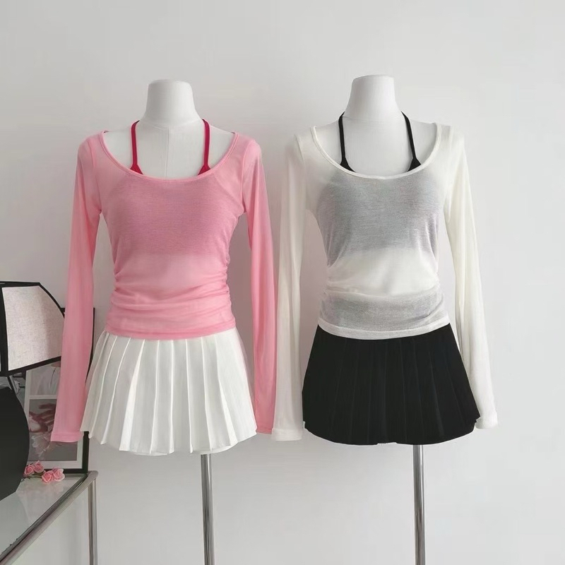 [พร้อมส่งไทย] เสื้อครอปแขนยาว เสื้อตัวในแยก แนว y2k ชุดเที่ยวสงกรานต์ เสื้อคลุมบาง wm7168