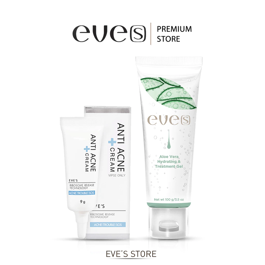 EVES คู่หูลดสิวพักผิวหน้า ครีมแต้มสิว เจลอโลเวร่า รักษาสิว พักผิว ลดการอักเสบ ของผิว สิวอักเสบ สิว ผิวแพ้ง่าย