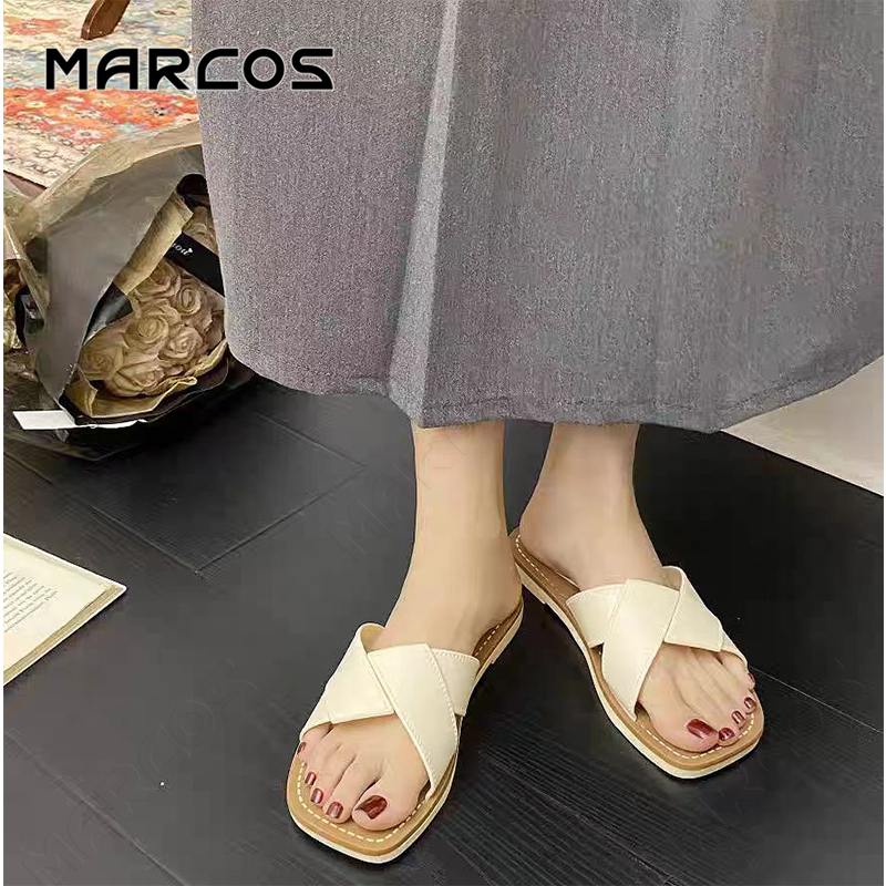 MARCOS รองเท้าแตะผู้หญิง รองเท้าแตะเรียบง่าย ไม่มีปัญหากัดเท้า! ใส่ได้ทั้งออกเที่ยวประจำวันและเดินเล่นริมทะเลแบบสไตล์ ราคา ถูกที่สุด ดีลบีเคเค