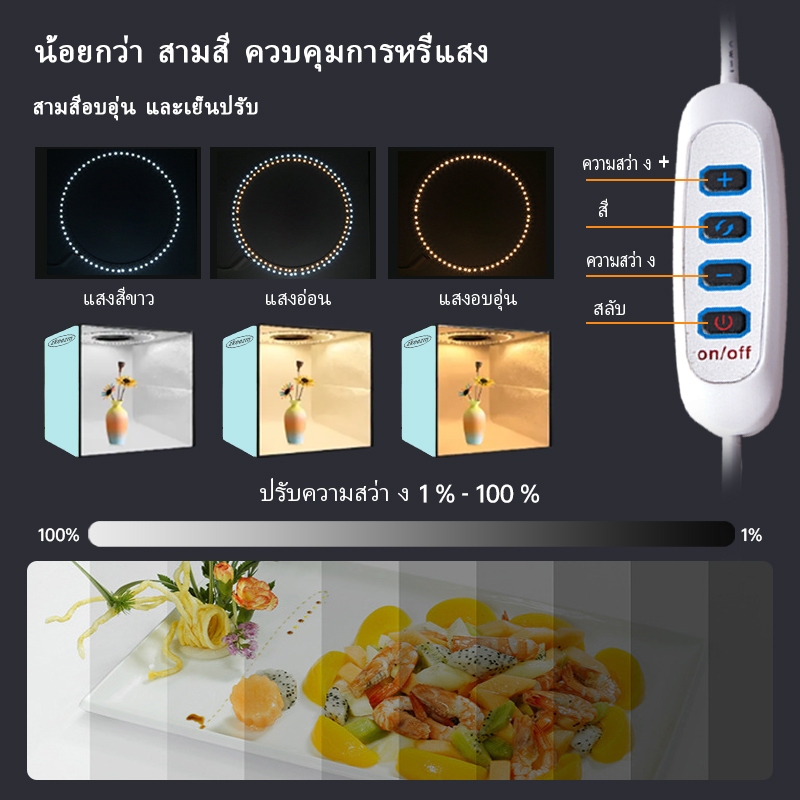 ZKeezm กล่องไฟถ่ายภาพสตูดิโอถ่ายภาพ 40CM กล่องถ่ายรูปสินค้า กล่องสำหรับถ่ายภาพ พร้อมไฟ LED ปรับไฟได้ พร้อมฉากหลัง4สี