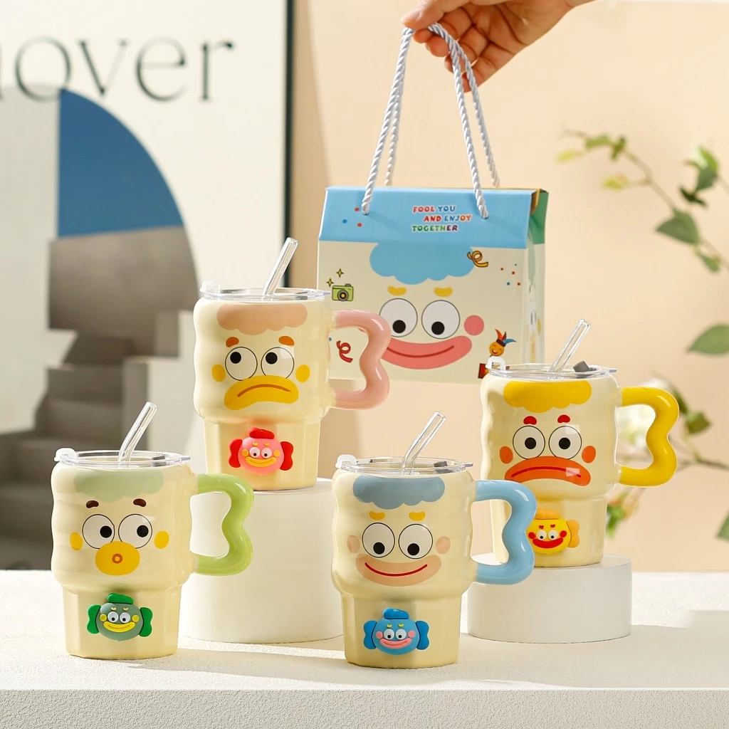 แก้วกาแฟ พร้อมกล่องของขวัญ ลายตัวตลกสวย น่ารัก ราคาดี ชาวออฟฟิศนักเรียนนักศึกษา เหมาะมาก