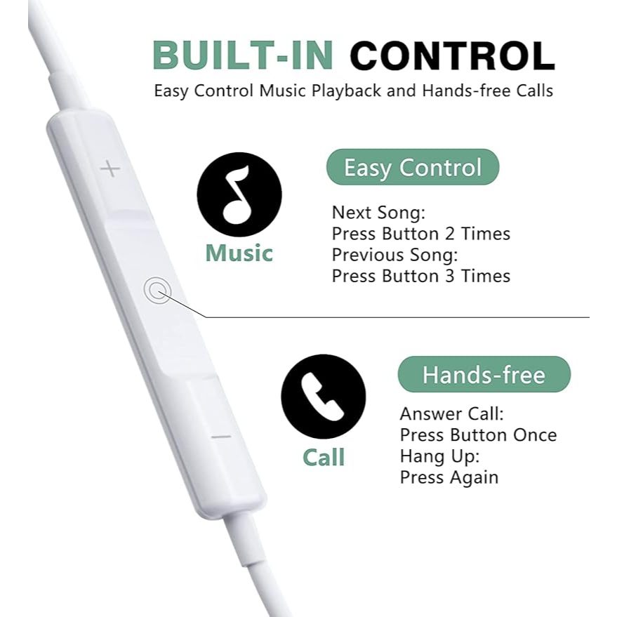 SANMAX หูฟัง Typec  3.5mm ไมโครโฟนในตัว ช่องทางซ้ายและขวา HiFi เสียงดี สำหรับ ios Android i15 i16（รับประกัน 1 ปี）