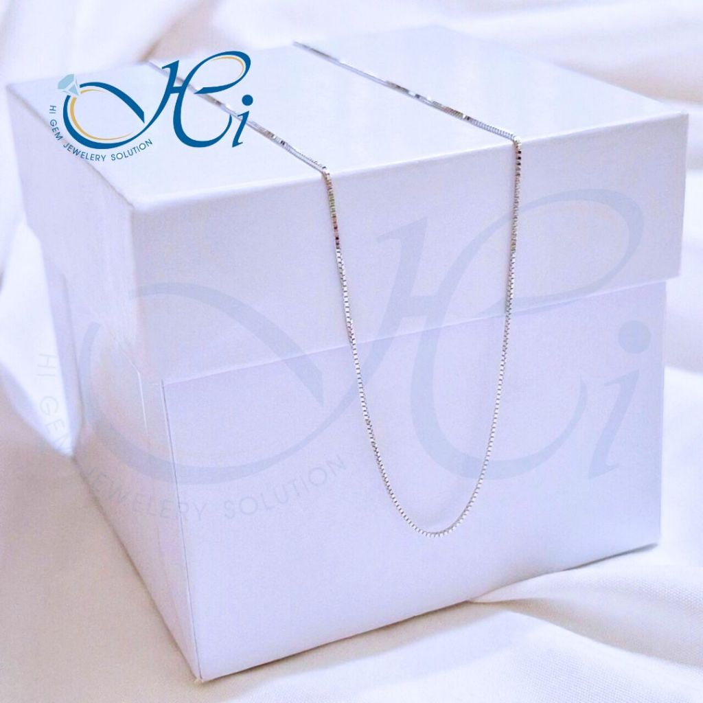 สร้อยคอ HIGEM ตะขอก้ามปู ทองคำขาวแท้ ทอง14k Italy (58.33%) ลายBox (สีขาว) มีใบรับประกันจากทางร้าน