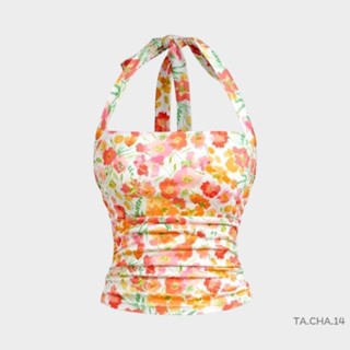 พร้อม​ส่ง​ 🍒🌈 เสื้อ​คล้อง​คอ​ลาย​ดอกไม้​ ผูก​ด้านหลัง​ โชว์​…