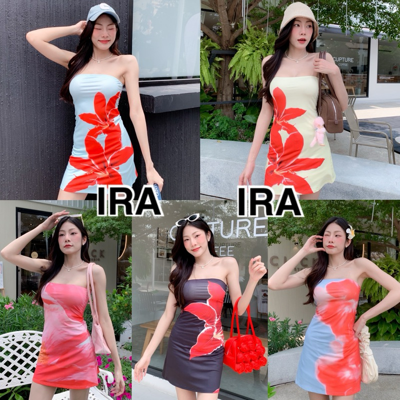 BY IRA 🌼พร้อมส่ง🌼 ชุดมินิเดรสเกาะอกเข้ารูป สวยมากแซบมากแต่งดอกไม้(บาน)เข้ารูปสำหรับสุภาพสตรีสุดชิคสุดเก๋