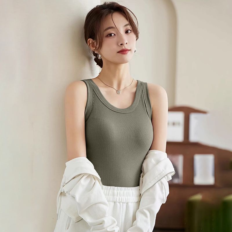 sz_home เสื้อกล้ามมีบราในตัว เสื้อกล้ามลำลอง เบสิก สีพื้นเปิดไหล่ สำหรับสตรี นุ่มและใส่สบาย B882