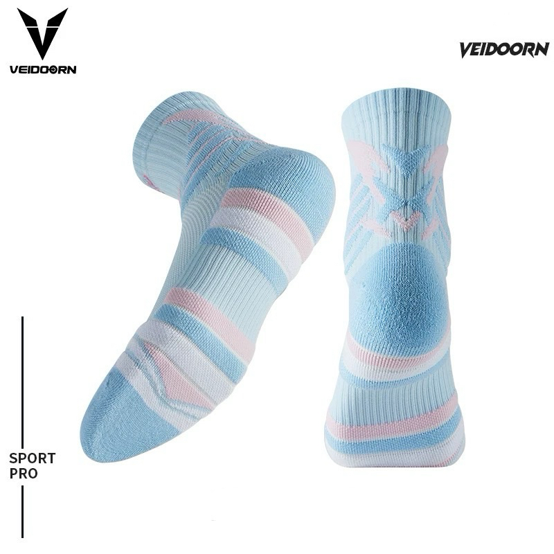 VEIDOORN ถุงเท้าออกกำลังกาย ถุงเท้าเล่นบาสเก็ตบอล  ข้อสั้นลาย กันลื่น