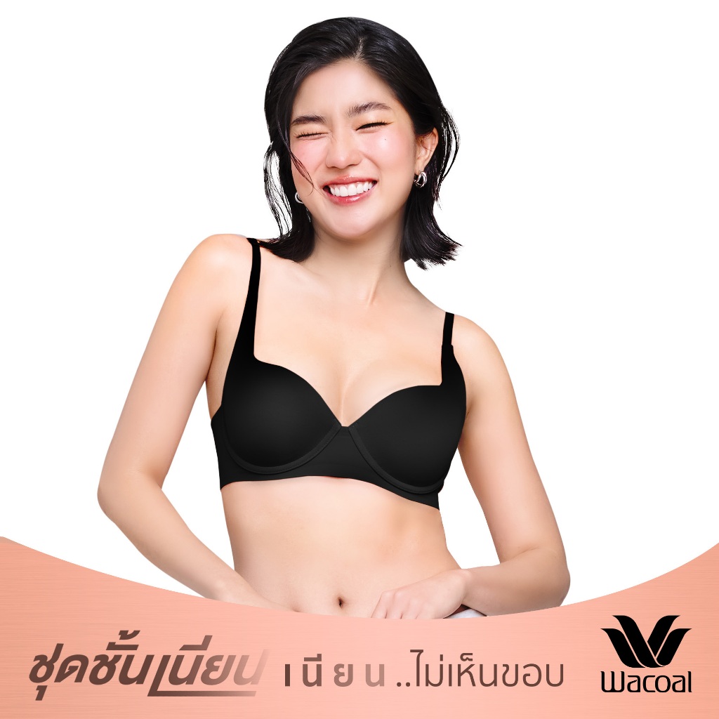 Wacoal Mood ชุดชั้นเนียน บรามีโครง เนียนเรียบ ฟองน้ำบาง รุ่น MM1H43 สีดำ (BL)