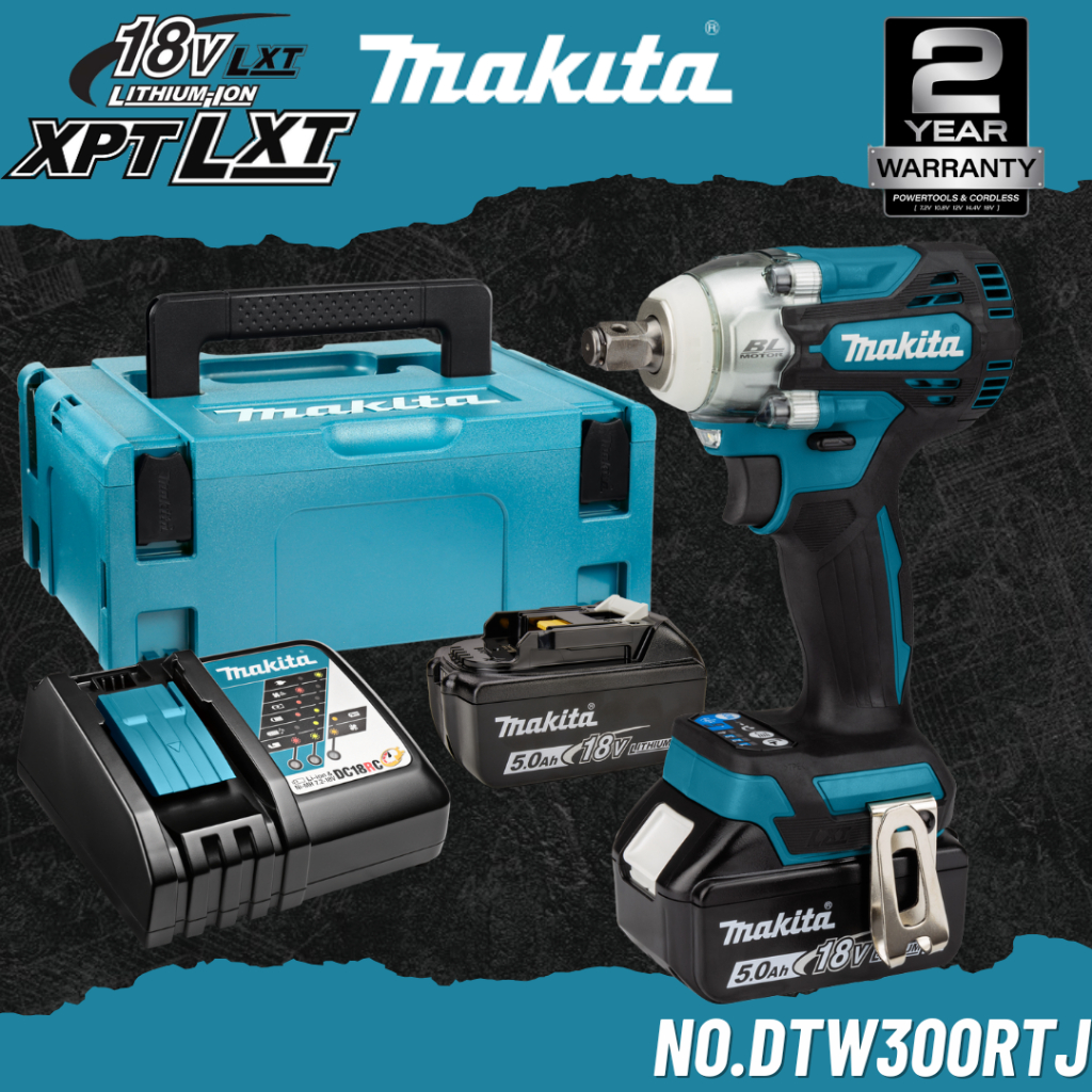 MAKITA เครื่องขันบล๊อกไร้สาย 18V 1/2" 330Nm. No.DTW300RTJ (แบตเตอรี่-แท่นชาร์จ)