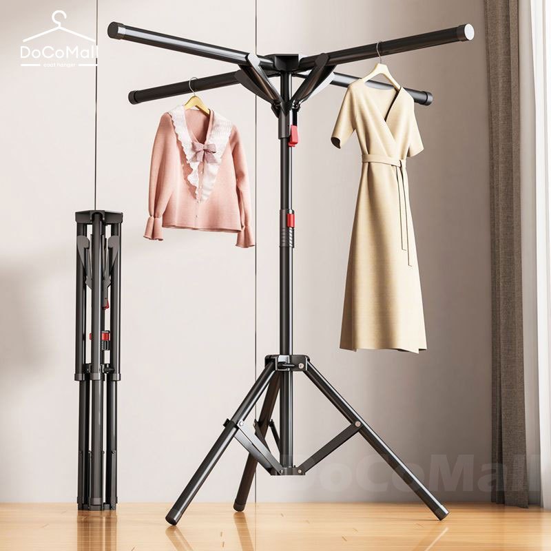 NEW!!รุ่นพับเก็บได้ ราวตากผ้า ราวแขวนผ้าเช็คหน้า โครงเหล็ก ปรับความสูง 130-180CM ที่ตากผ้าในคอนโด