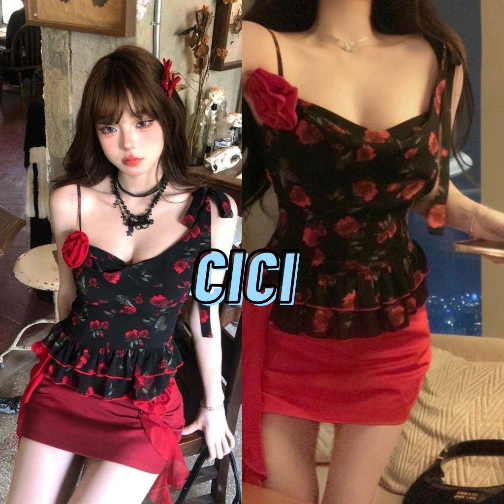 ส่งทันที Cici(NO. Y6218) เสื้อสายเดี่ยวปรับสายได้สม๊อคด้านหลังมาพร้อมลูกเล่นผูกได้ทั้งแขนและพันคอสไตล์สาวมั่นๆๆ